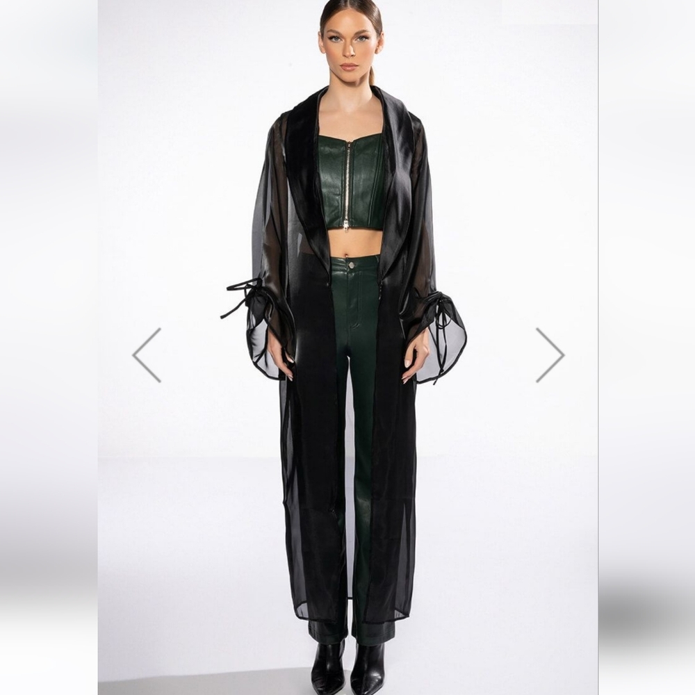 Sheer black duster satin neckline size S-L